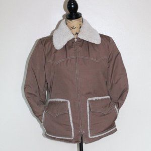 Vtg Tempco Brown Goose Down Zip Sherpa Collar Coat Jacket USA Women's S/M